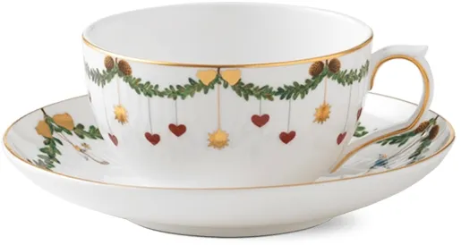Royal Copenhagen Stjerne Riflet Weihnachten Tasse und Untertasse - 32 cl